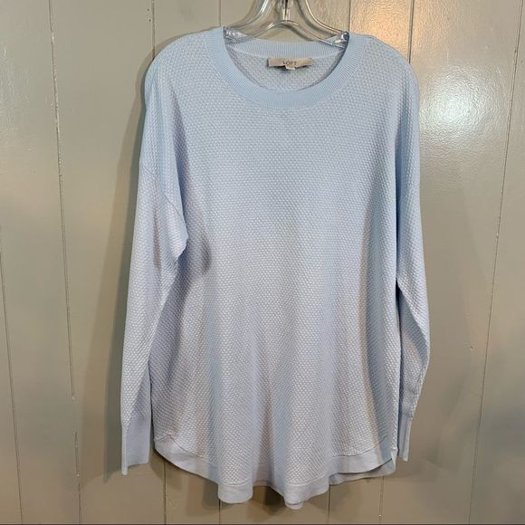 LOFT Tops - LOFT Blue Textured Long Sleeve Soft Crew Casual Lounge Pull Over Top L NEW